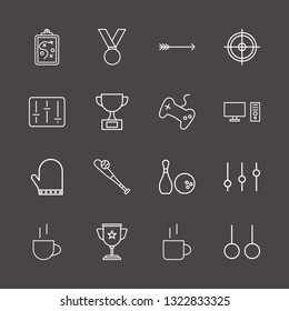 Outline 16 competition icon set. glove, bow arrow, winner cup and joystick vector illustration