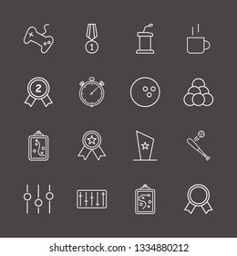 Outline 16 competition icon set. cup, joystick, tribune and bowling ball vector illustration