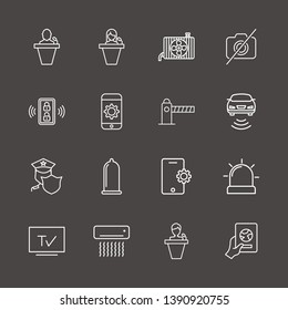 Outline 16 control icon set. conditioning cooler, police, parking barrier and air conditioning vector illustration