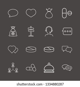 Outline 16 help icon set. drug, hotel bell, signpost and chat vector illustration