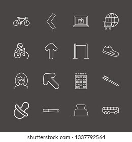 Outline 16 lifestyle icon set. karaoke, glasses girl, cigarette and toothbrush vector illustration