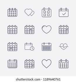 Outline 16 month icon set. calendar check, calendar time, calendar and heart vector illustration