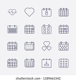Outline 16 month icon set. heart, calendar and calendar with birthday cake vector illustration