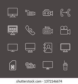Outline 16 operator icon set. monitor, call forwarding, sim card and video camera vector illustration
