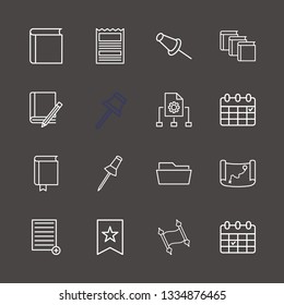 Outline 16 page icon set. bookmark, book, paper pin and old map vector illustration