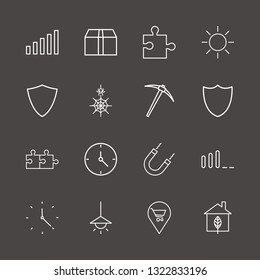 Outline 16 pattern icon set. sun, clock, magnet and signal bars vector illustration