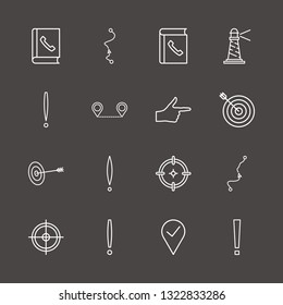 Outline 16 point icon set. lighthouse, pin check, finger right and target vector illustration