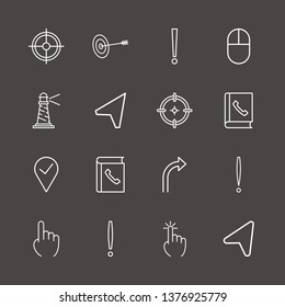 Outline 16 point icon set. location arrow, click, one finger and lighthouse vector illustration