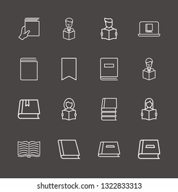 Outline 16 read icon set. bookmark, online book reading, reading a book and book vector illustration