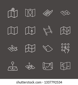 Outline 16 stained icon set. pressing number, old map, map and paper vector illustration