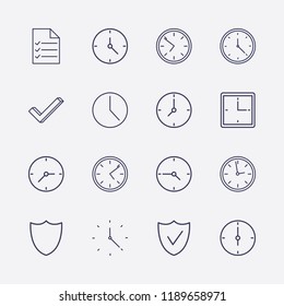 Outline 16 tick icon set. clock, check and document list vector illustration