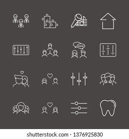 Outline 16 together icon set. home, jigsaw, group human and businessman group vector illustration