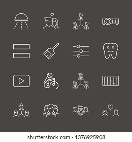 Outline 16 together icon set. equalizer, karaoke, brush and play vector illustration