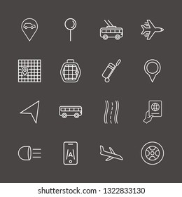 Outline 16 trip icon set. trolleybus, location, road and bus vector illustration