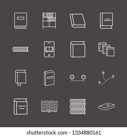 Outline 16 university icon set. online learning, book, bookshelf and distance vector illustration