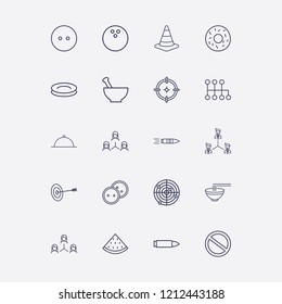 Outline 20 circle icon set. donut, dress button, radar, prohibition, target and plate vector illustration