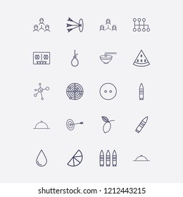 Outline 20 circle icon set. drop, dress button, bowl, dish, speed shifter and hub and spoke vector illustration
