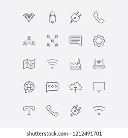 Outline 20 connect icon set. chat, wifi, plug, router, handset and wi fi signal vector illustration