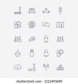 Outline 20 connect icon set. chat, network, usb, cloud upload, plug and hand in usb vector illustration