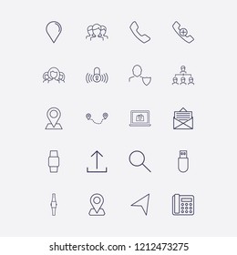 Outline 20 connection icon set. smart watch, user shield, location, usb, message and distance vector illustration