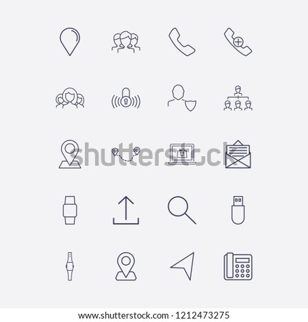 Outline 20 connection icon set. smart watch, user shield, location, usb, message and distance vector illustration