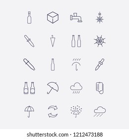 Outline 20 drop icon set. pipette, cube, love rain, raining, refresh and umbrella vector illustration