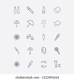 Outline 20 drop icon set. honey dipper, refresh, spider web, broken pipe, blood bag and umbrella vector illustration