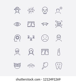 Outline 20 face icon set. short, facial recognition, eye, sad smile, table tennis and forbidden look vector illustration