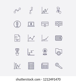 Outline 20 finance icon set. newspaper, money tree plant, document, businessman shield, ethereum location and laptop with ethereum vector illustration