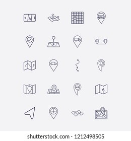 Outline 20 location icon set. check, map , smartphone map, home , truck and car location vector illustration