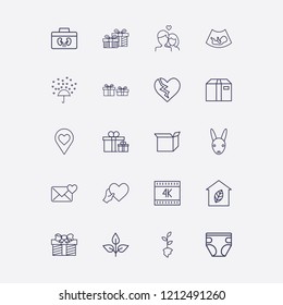 Outline 20 love icon set. box, lovers, leaf home, love location, love rain and k vector illustration