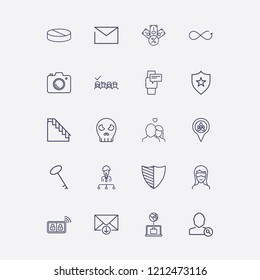 Outline 20 man icon set. taxes, message, halloween skeleton, selected, shield and location vector illustration