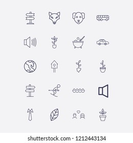 Outline 20 nature icon set. bird home, leaf, egg, dog, bus and skiing vector illustration