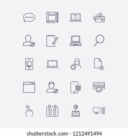 Outline 20 notebook icon set. credit card setting, calendar, search, edit user, credit card and speech bubble with ho ho ho vector illustration