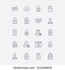 Outline 20 padlock icon set. browser with lock, user, smartphone with shield, password lock and cloud lock vector illustration