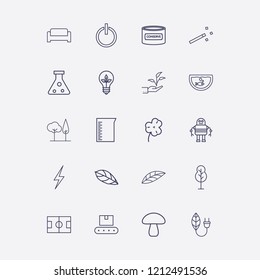 Outline 20 plant icon set. eco lamp, beaker, robot, conveyor, aquarium and tree vector illustration