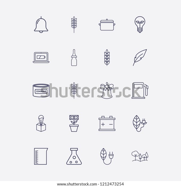 Outline 20 plant icon set. pot,\
flower money, eco lamp, conserve, flask and tree vector\
illustration