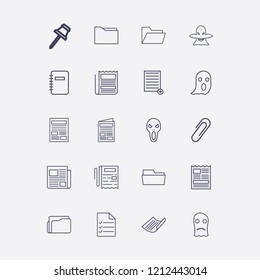 Outline 20 sheet icon set. halloween ghost, notebook, document list, ghost, paper and paper pin vector illustration