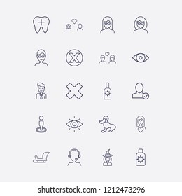 Outline 20 smile icon set. halloween witch costume, eye, operator, tooth, man and check user vector illustration