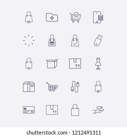 Outline 20 store icon set. online payment, usb, add folder, credit card, check shopping cart and hand in usb vector illustration