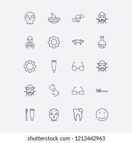 Outline 20 teeth icon set. halloween vampire teeth, toothbrush, halloween skeleton, halloween vampire, glasses and tooth paste vector illustration