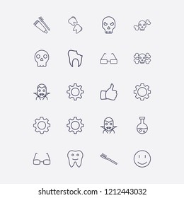 Outline 20 teeth icon set. gear, halloween skeleton, halloween tube, smile, halloween vampire and tooth vector illustration