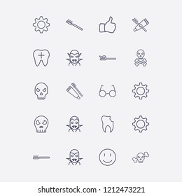 Outline 20 teeth icon set. gear, smile, glasses, toothbrush, tooth and toothbrush and toothpaste vector illustration