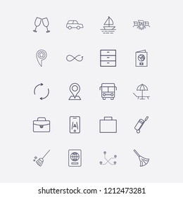 Outline 20 vacation icon set. infinity, distance, smartphone map, comod, boat and group setting vector illustration