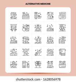 OutLine 25 Alternative Medicine Icon set. Vector Line Style Design Black Icons Set. Linear pictogram pack. Web and Mobile Business ideas design Vector Illustration.