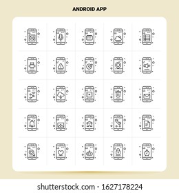 OutLine 25 Android App Icon set. Vector Line Style Design Black Icons Set. Linear pictogram pack. Web and Mobile Business ideas design Vector Illustration.