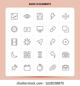 OutLine 25 Basic Ui Elements Icon set. Vector Line Style Design Black Icons Set. Linear pictogram pack. Web and Mobile Business ideas design Vector Illustration.
