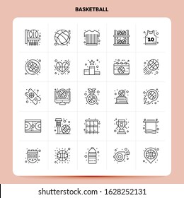 OutLine 25 Basketball Icon set. Vector Line Style Design Black Icons Set. Linear pictogram pack. Web and Mobile Business ideas design Vector Illustration.