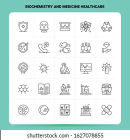 OutLine 25 Biochemistry And Medicine Healthcare Icon set. Vector Line Style Design Black Icons Set. Linear pictogram pack. Web and Mobile Business ideas design Vector Illustration.
