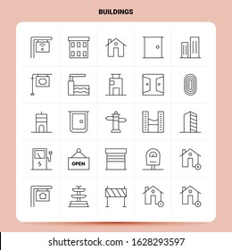 OutLine 25 Buildings Icon set. Vector Line Style Design Black Icons Set. Linear pictogram pack. Web and Mobile Business ideas design Vector Illustration.